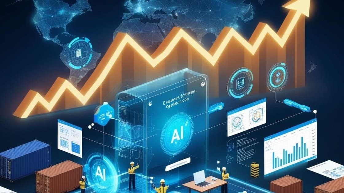 Gráfico de crecimiento impulsado por inteligencia artificial en logística global.