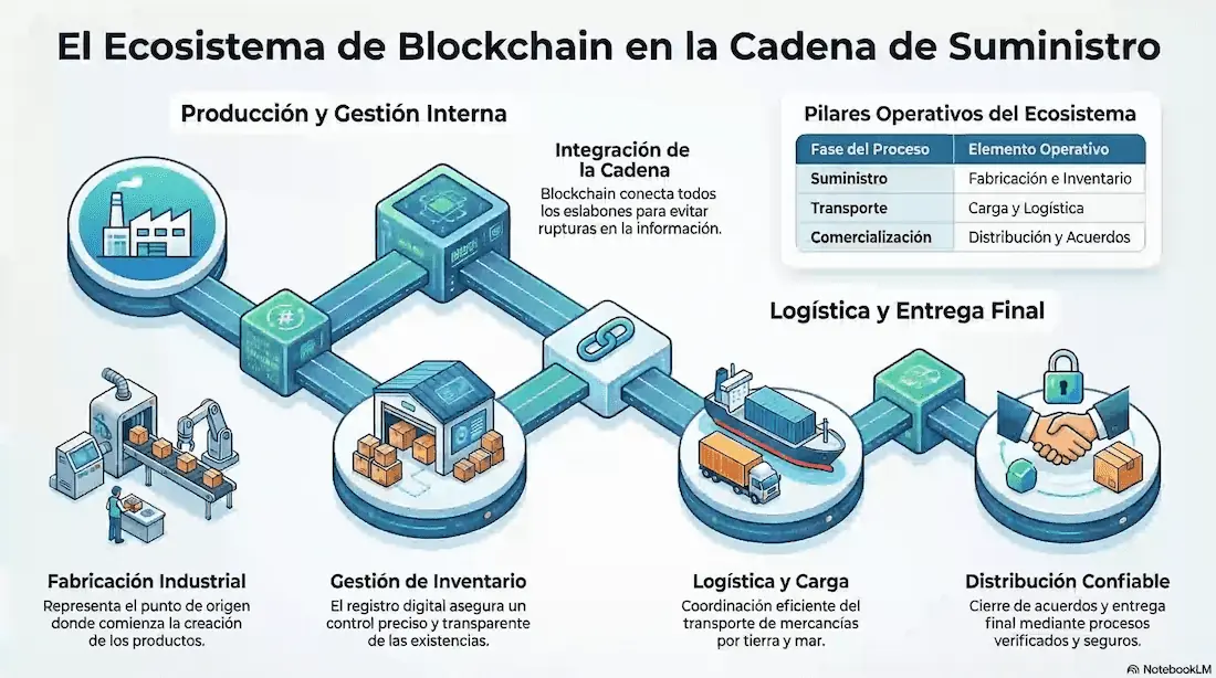 Infografía sobre el uso de blockchain en la cadena de suministro y la logística