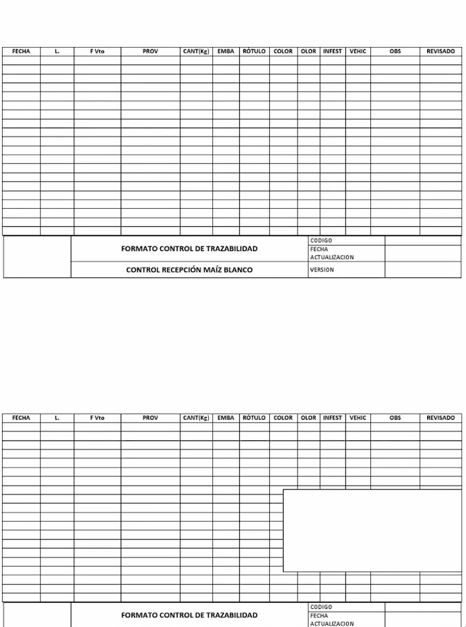 Ejemplo de hoja de trazabilidad